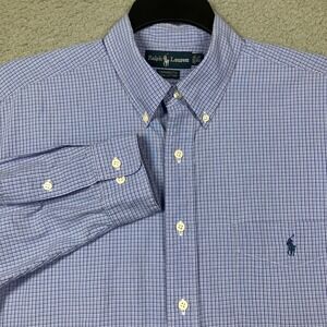 Ralph Lauren Shirt Mens 16 1/2   36/37  Long Slv Blue Plaid Button Down Yarmouth
